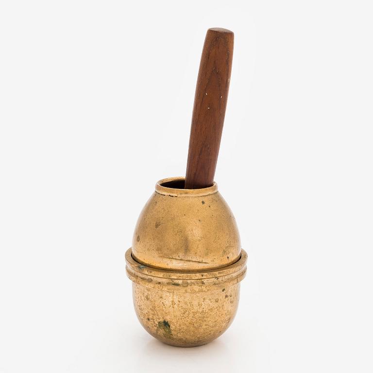 Bertel Gardberg, a 1950s teak and bronze mortar, marked Gardberg, Boda Finland.