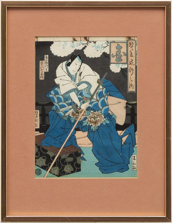 Utagawa Kunisada, 'Ghost', 'Warrior' and Yoshitaki 'Kabuki actor'.
