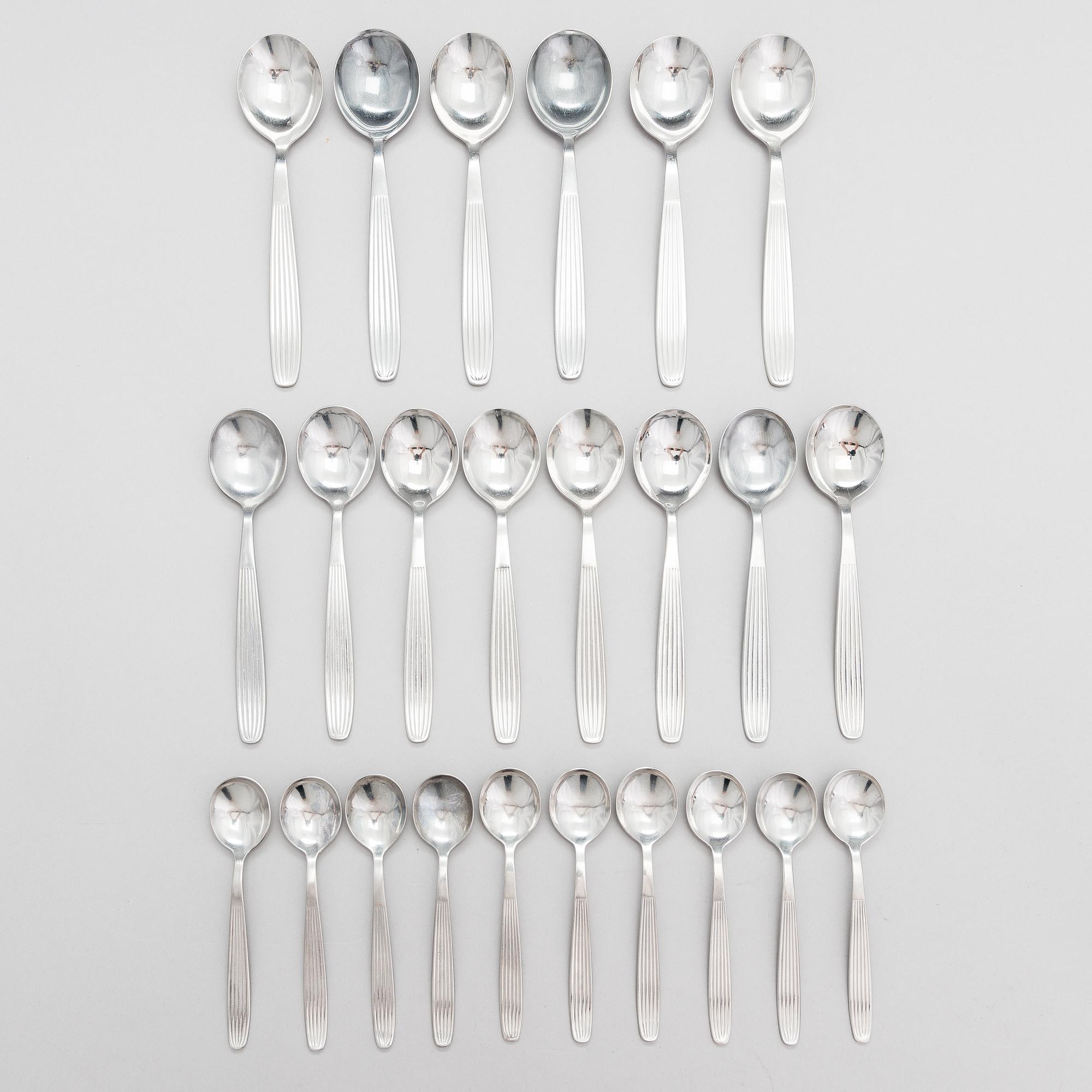 KAJ FRANCK, a set of 46 stainless steel "Scandia" cutlery service for Hackman Sorsakoski, Finland. Design year 1952.