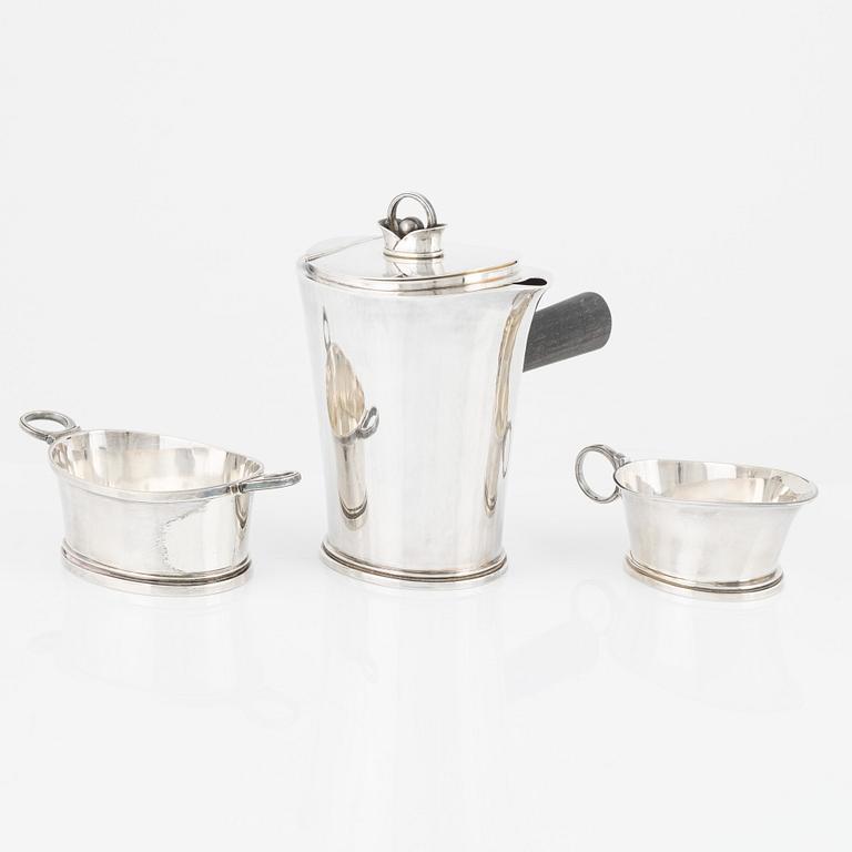 Kaffeservis, 3 delar, silver, Guldsmedsaktiebolaget GAB, Stockholm 1949.