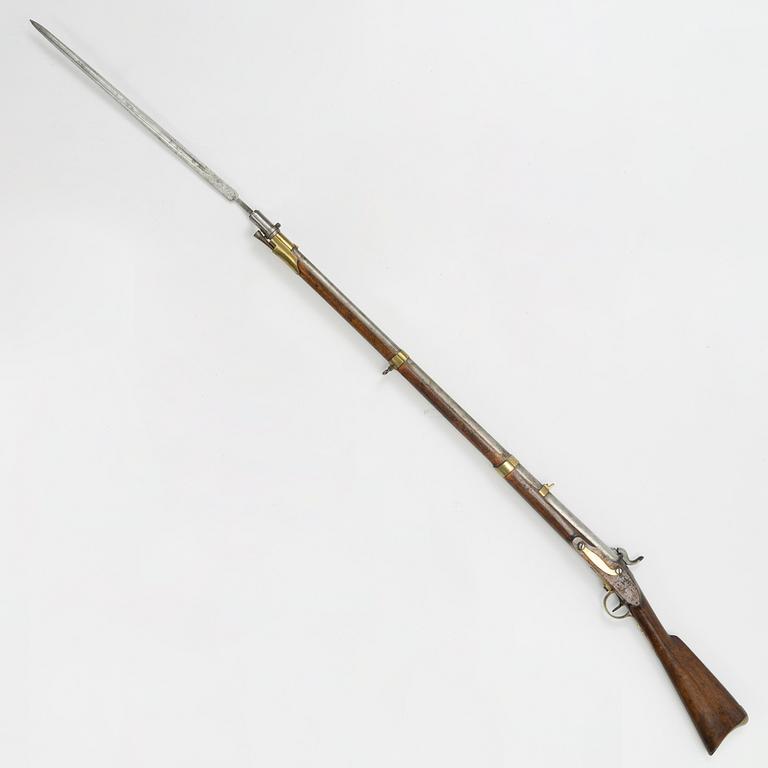 A Swedish percussion rifle 1845-54 pattern with bayonet.