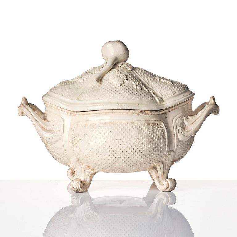 A Swedish cream ware tureen with cover, Marieberg, 18th century.
