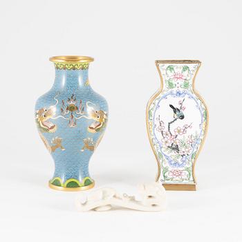 Two Chinese vases and a belt hook, 20th Century.