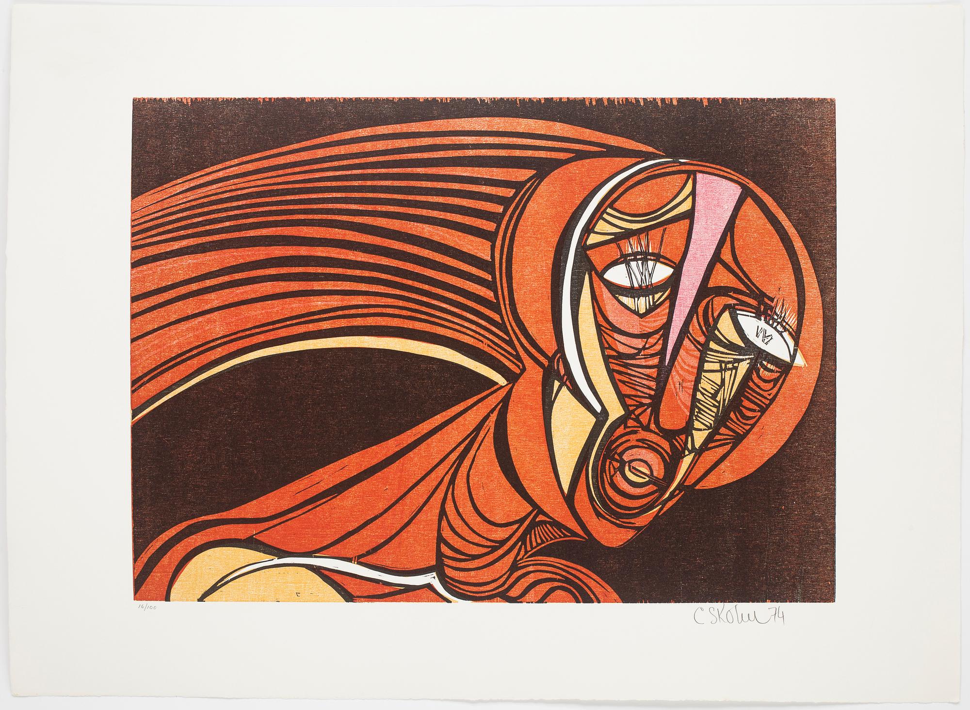 CECIL SKOTNES, färlitografi, signerad och daterad -74. Numrerad 16/100.