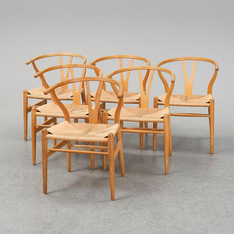 HANS J WEGNER, stolar, 6 st, "CH24" "Y-stolen", Carl Hansen & Son, Odense, Danmark, 1950-tal.