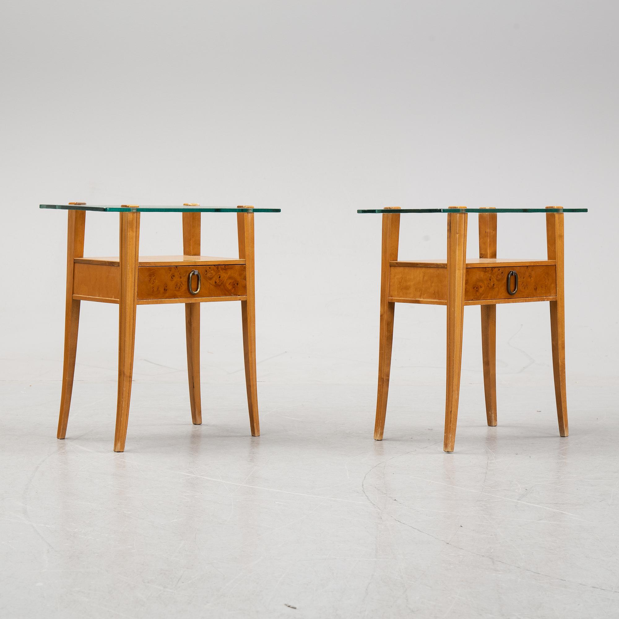A pair of birch tree bed side tables from Bodafors, mid 20th century.