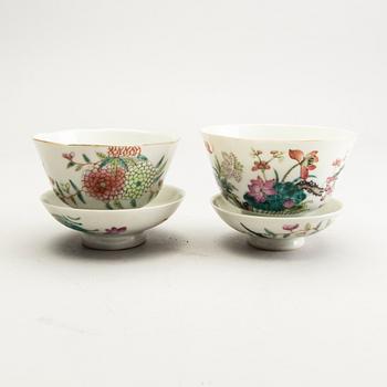 A group of eight (4+4) cups with covers, China, early 20th Century.