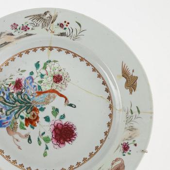 Three porcelain dishes, Qing dynasty, Qianlong  (1736-95) and a porcelain bowl, China, second half of the 20th Century.