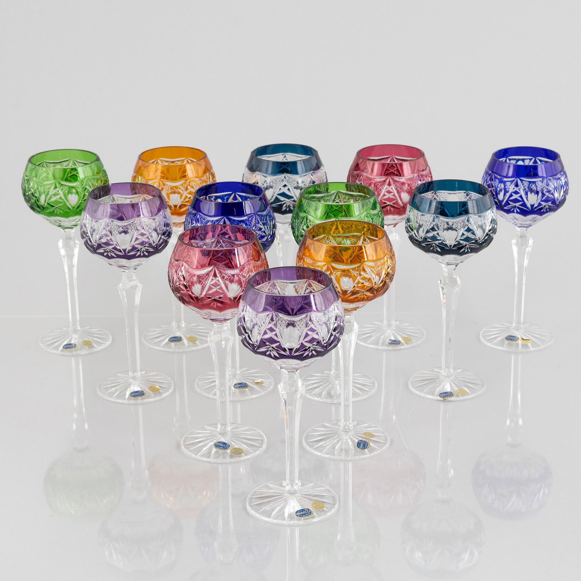 Wine glasses, 12 pcs, Bohemian style, second half of the 20th century.