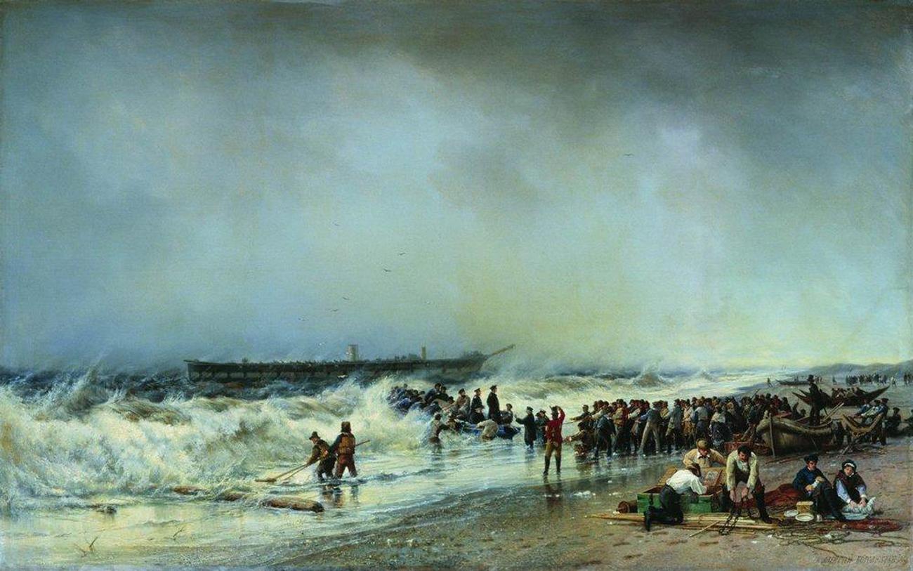ALEXEI PETROVICH BOGOLJUBOFF, SKETCH FOR THE PAINTING THE WRECK OF THE FREGAT ALEXANDER NEVSKY.