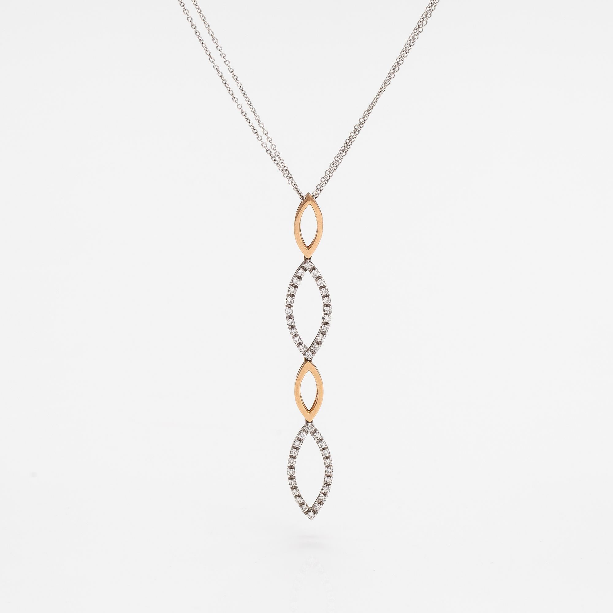 An 18K gold necklace with diamonds ca. 0.60 ct in total. Italy.