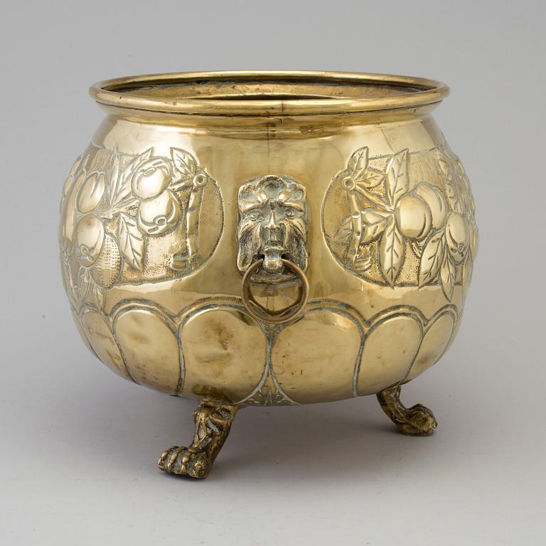 A 18th century brass flower pot.