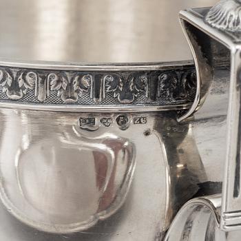 JE TORSK, sockerskålar, ett par, med fat och skedar, silver, Stockholm 1902.