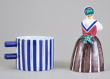 FAT, 2 st, FIGURIN samt KOPP, fajans, Gustavsberg, 1900-talets första hälft.