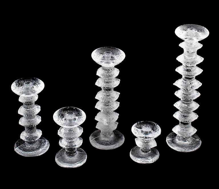 LJUSSTAKAR, 5 st, glas, "Festivo", Timo Sarpaneva, Ittala, signerade, 1900-talets andra hälft.