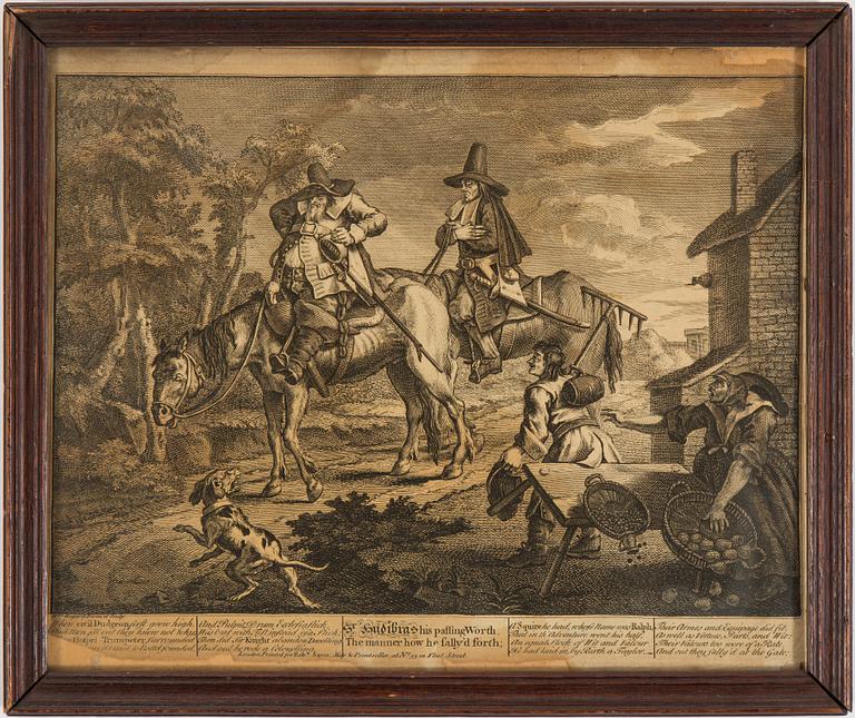 2 engravings by William Hogarth, probably second half of the 20th century.