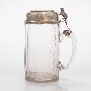 Dryckeskanna, glas, silver, Köpenhamn 1806.