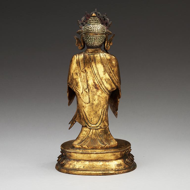 A gilt bronze figure of a Bodhisattva, Qing dynasty.