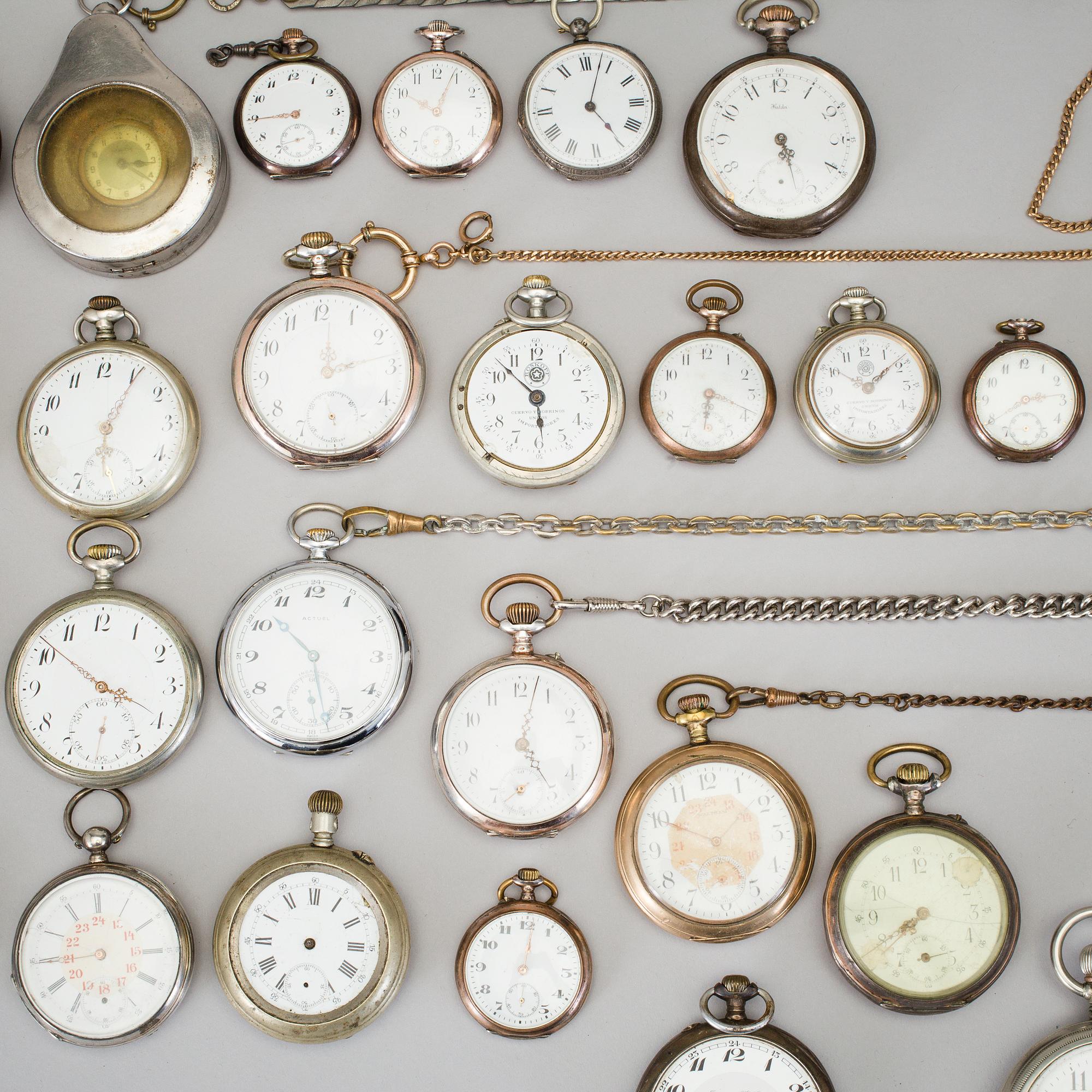 POCKET WATCH, 28 pcs, silver and base metal, circa 1900.