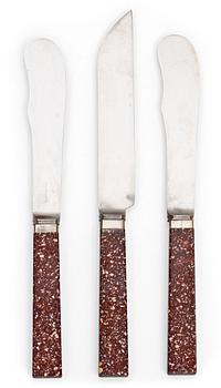 683. Three Swedish porphyry 19th century knives.
