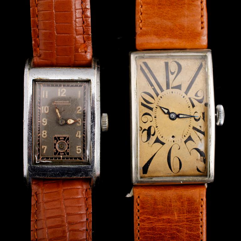 ARMBANDSUR, 2 st, varav 1 i silver, bl a art déco, 1920-/30-tal.
