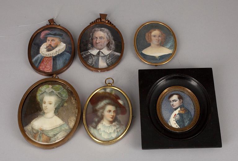 MINIATYRER, 6 st, bl.a. Napoleon. 1900-talets början.