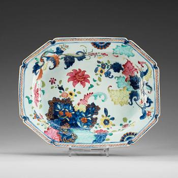 A famille rose tobacco leaf tureen stand, Qing dynasty, Qianlong (1736-95).