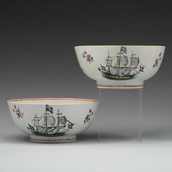 A pair of 'European Subject' punch bowls, Qing dynasty, Qianlong (1736-95).