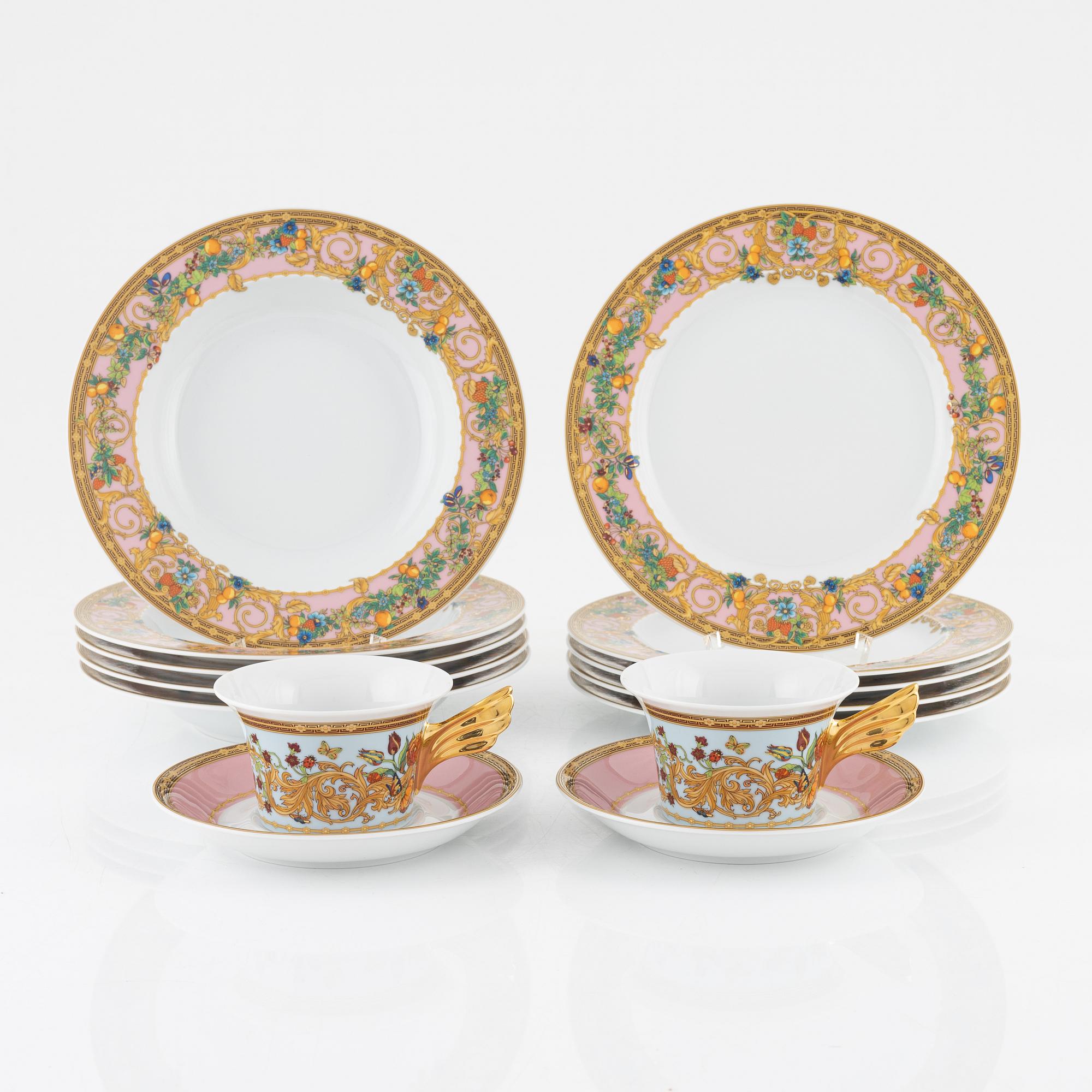 Versace, service parts, 12 pieces, "Le Jardin de Versace", porcelain, Rosenthal, Germany.