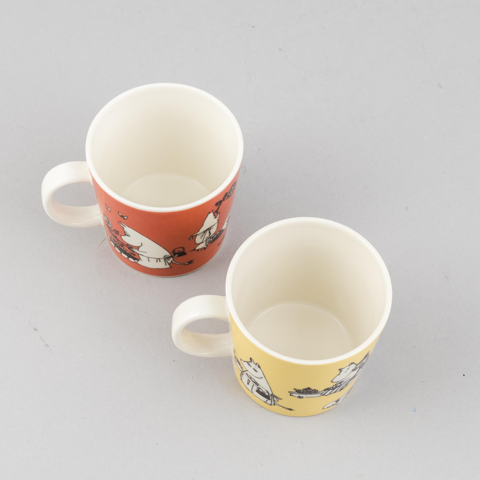 Muminmuggar, 2 st, porslin, Arabia, Finland, 1990-99.