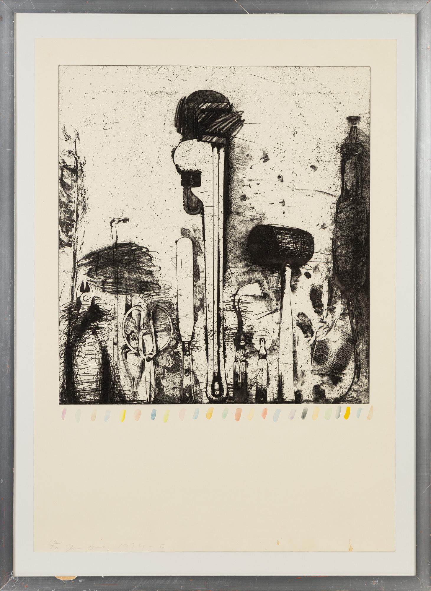 Jim Dine, etching with hand-coloring, 1974-76, signed 10/30.