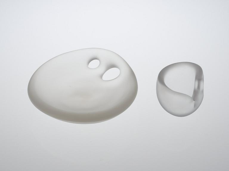 A set of two Timo Sarpaneva's Art objects, Devil's Cradle and Devil's Churn, Iittala, Finland.