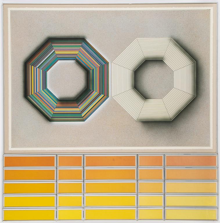 Beck & Jung, triptyk, akryl och ink jet print, signerad och daterad 1984.
