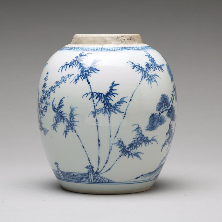 A blue and white jar, Qing dynasty, circa 1700.