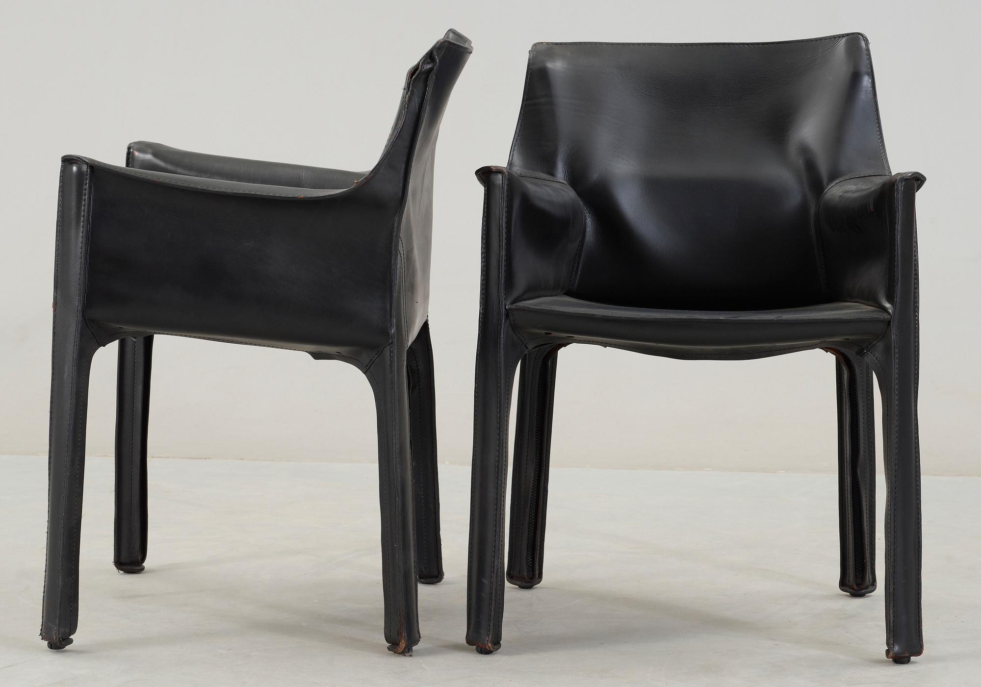 KARMSTOLAR, ett par, "CAB", Mario Bellini, Cassina, Italien. Modellen formgiven 1977.
