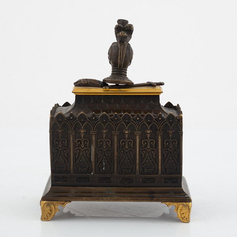 A Charles X patinated bronze and ormolu inkstand, 1820's/30's.