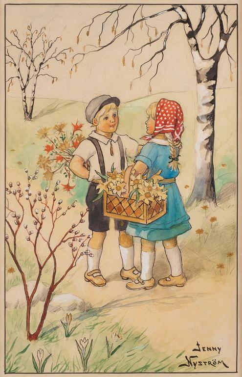 Jenny Nyström, Two children in a spring hill.