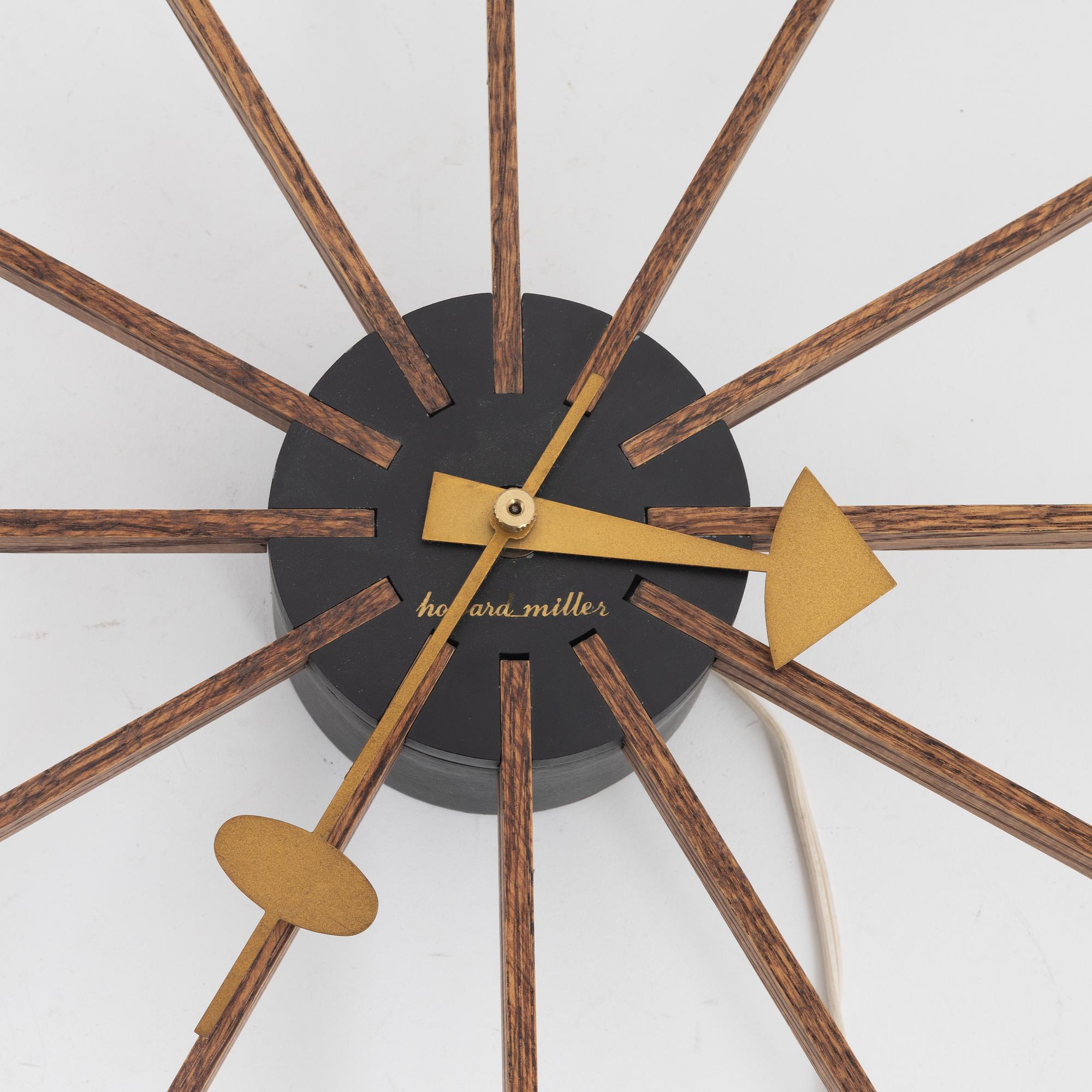 George Nelson, a 1960's spoke wall clock, model 2227, for Howard Miller. USA.
