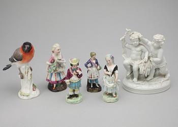 FIGURINER, 6 st, porslin, bland annat Meissen, 1900-tal.