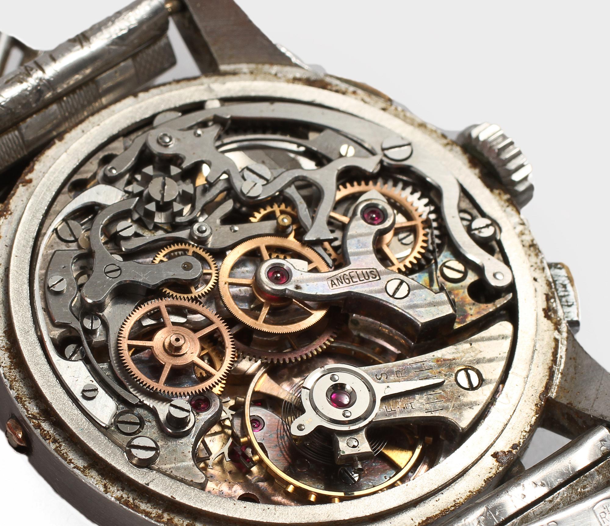 Herarmbandsur, Angelus, Chronodato, stål, 1900-talets mitt.