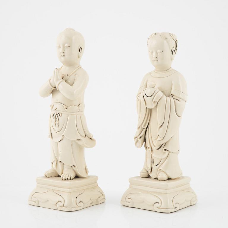 Two Chinese blanc de chine figurines, 20th Century.