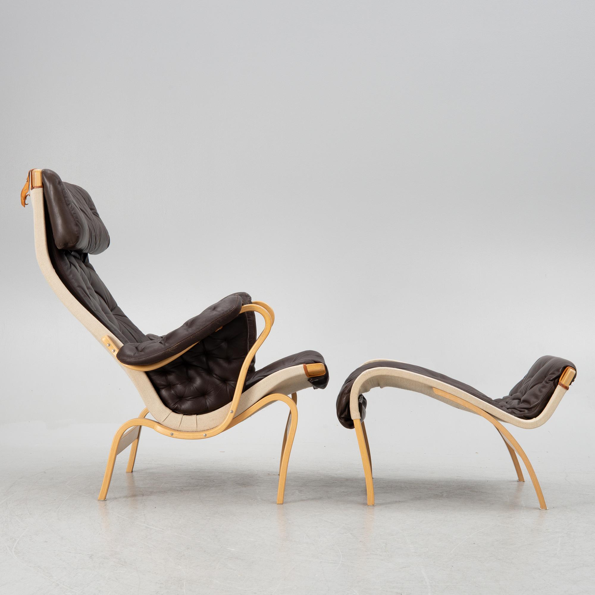 Bruno Mathsson, a 'Pernilla' armchair with ottoman, Dux.