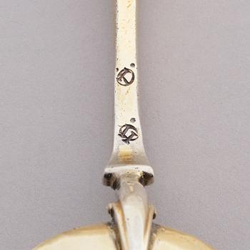 A parcel-gilt Baroque silver spoon, 18th century.