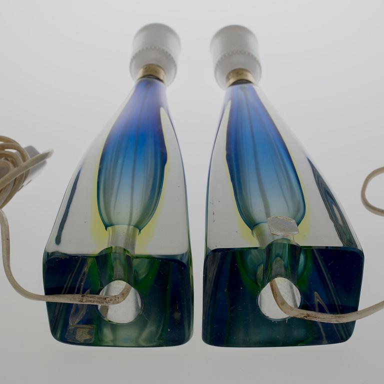 BORDSLAMPOR, ett par, glas, sannolikt Italien, 1950-tal. Etikettmärkta Arte Nuova World Fair Murano Bruxelles 1958.