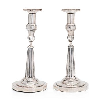 A pair of silver candlesticks, maker's mark of George Wilhelm Margraff (active in Berlin 1761 - 1804).