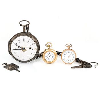 FICKUR, 3 st, 14 k guld samt silver.