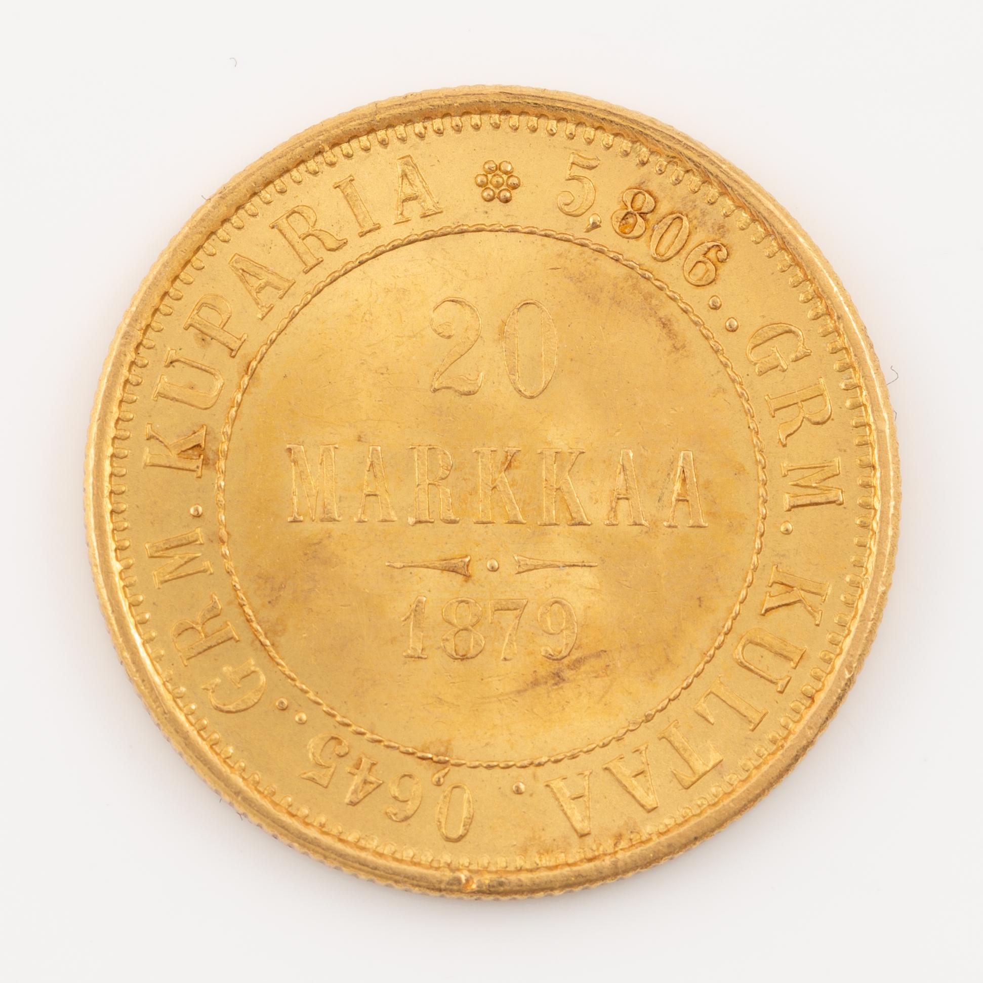 A goldcoin, Finland, Russian Duchy, 20 Markkaa 1879.