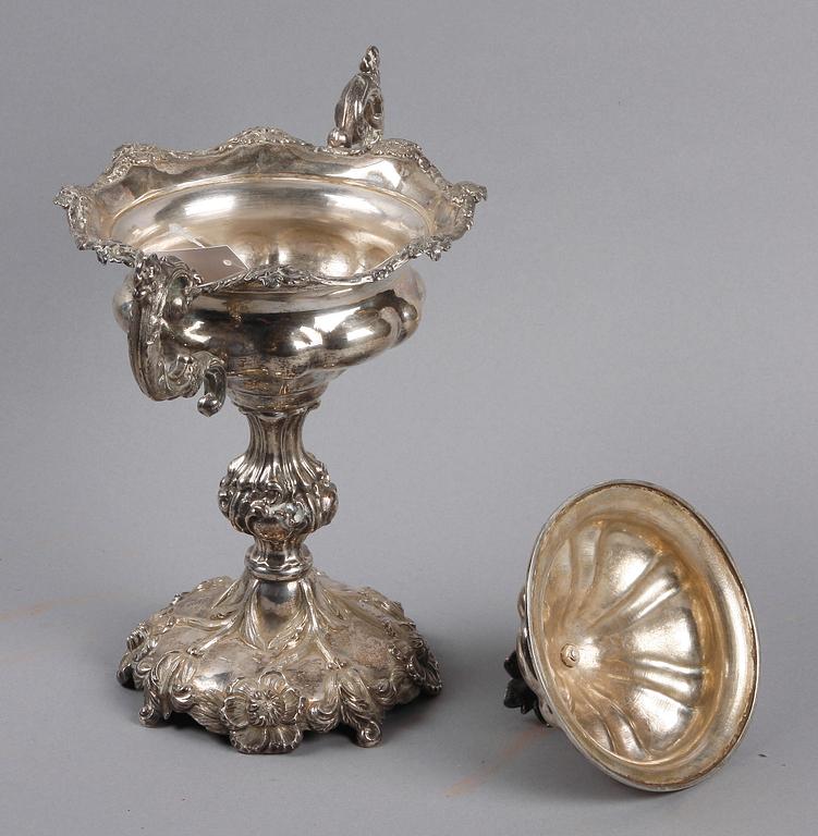 SOCKERSKÅL PÅ FOT, silver, nyrokoko, Pehr Fredrik Palmgren, Stockholm 1861.