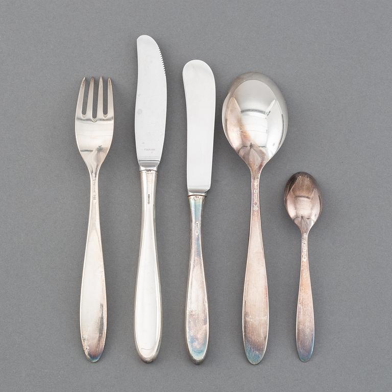 A silver cutlery, 'Taffel', Th Marthinsen Sølvvarefabrikk, Norway. The model designed in 1959. (50 pieces).