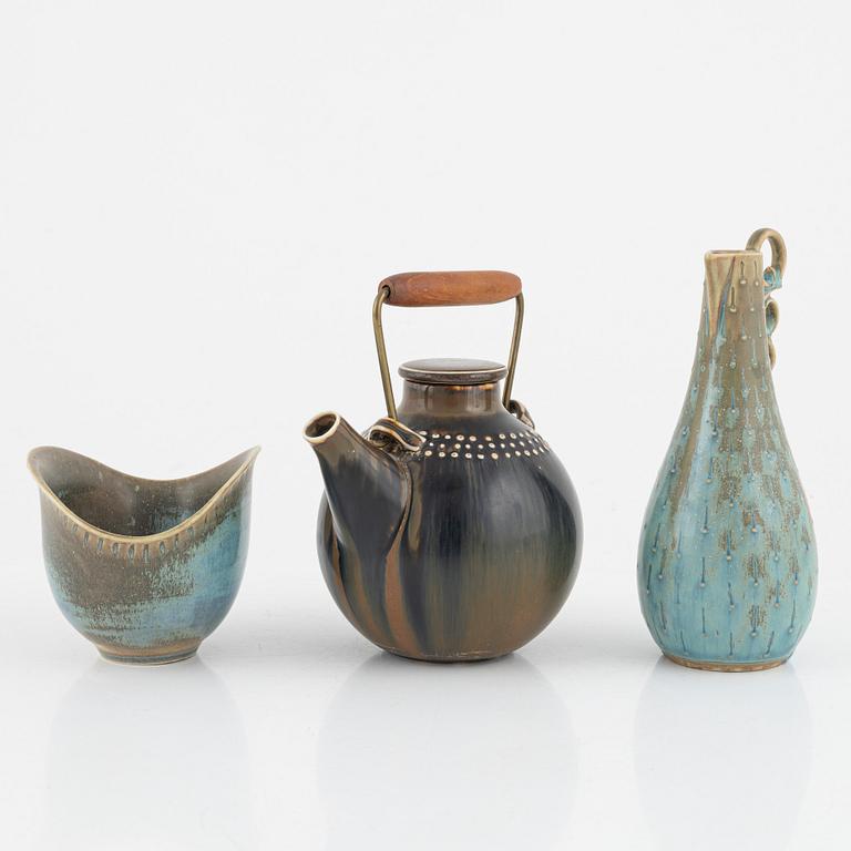 Stig Lindberg, tekanna, skål och kanna, Gustavberg Studio, 1960-1966.
